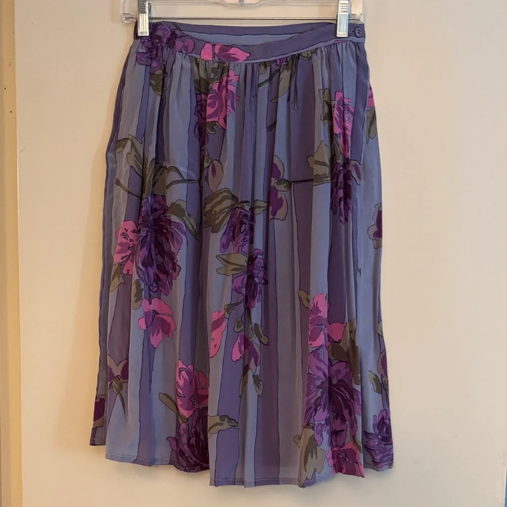 Carole Little for St Tropez Vintage Purple Floral Midi Skirt,‎ 10